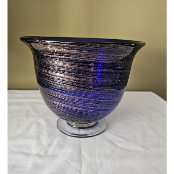 Murano Cobalt Blue & Gold Sparkles Dish - Picture 1 of 7